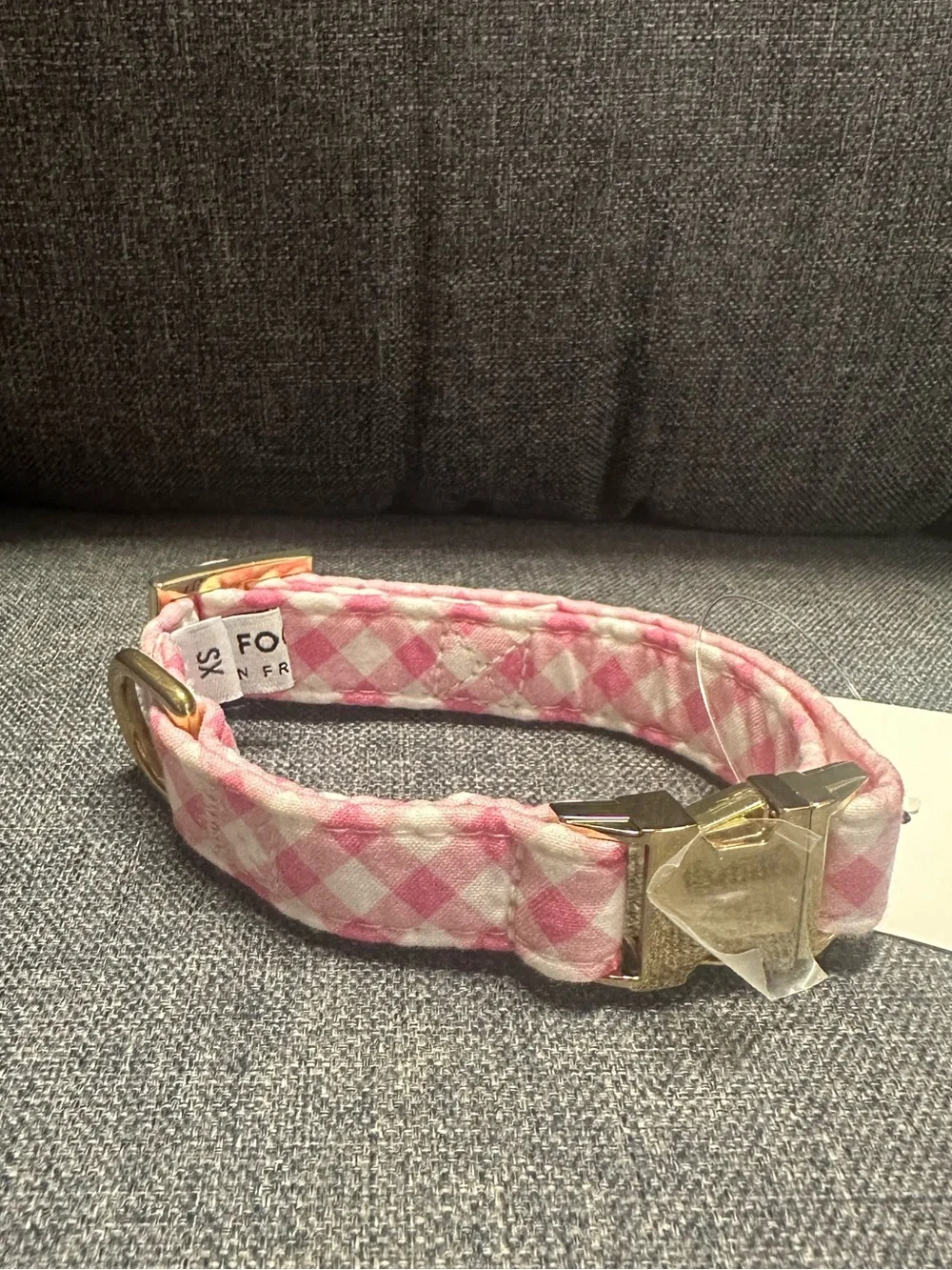 The Foggy Dog - Gingham Valentines Day Gold Dog Collar